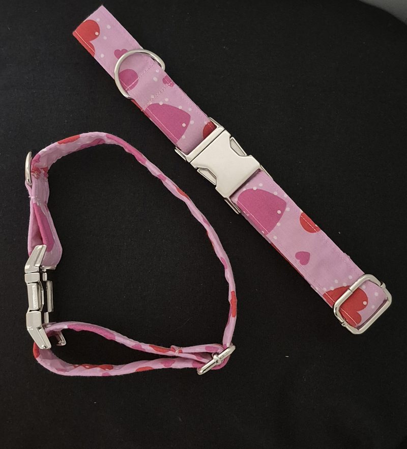 Pink Love Hearts Fabric Dog Collar | 2 Sizes