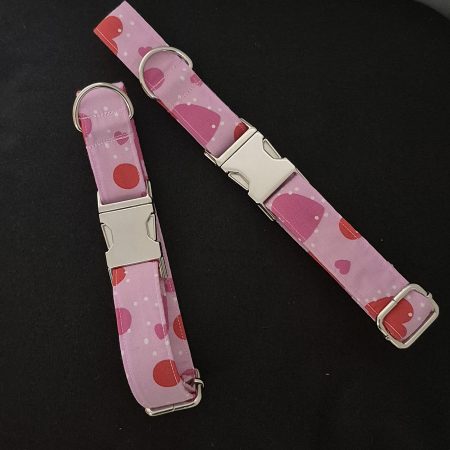Pink Love Hearts Fabric Dog Collar | 2 Sizes