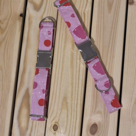 Pink Love Hearts Fabric Dog Collar | 2 Sizes