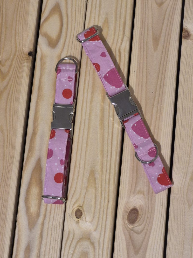 Pink Love Hearts Fabric Dog Collar | 2 Sizes