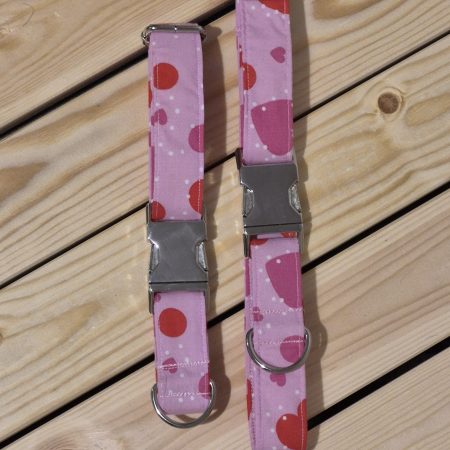Pink Love Hearts Fabric Dog Collar | 2 Sizes
