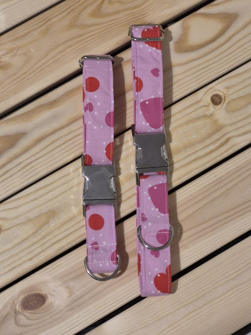 Pink Love Hearts Fabric Dog Collar | 2 Sizes
