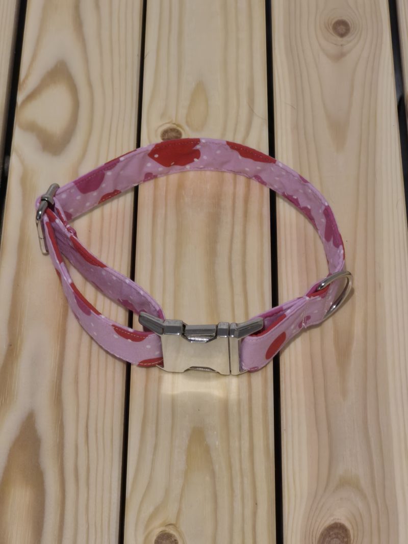 Pink Love Hearts Fabric Dog Collar | 2 Sizes