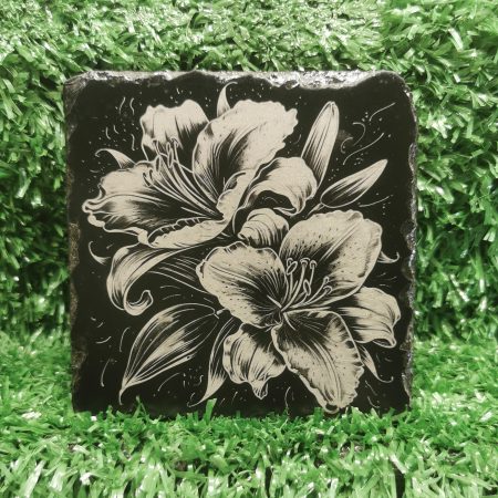 Flower Lily Slate Coaster, Square 100mm, Flower