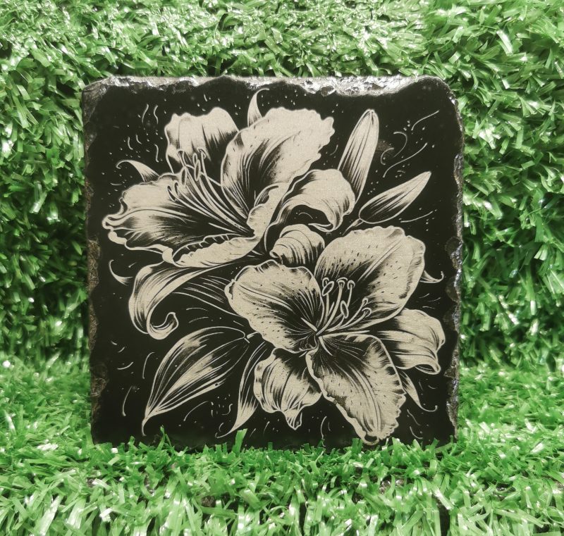 Flower Lily Slate Coaster, Square 100mm, Flower