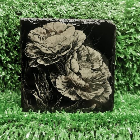 Flower Marigold Slate Coaster, Square 100mm, Flower