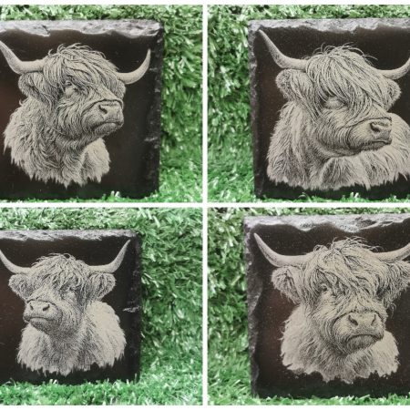 Highland Cow Slate Coasters Set of 4, Cows, Square 100mm