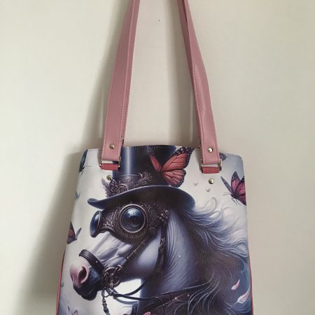 Shoulder Tote Bag Pink Faux Leather Steampunk Fantasy Horse Handcrafted UK