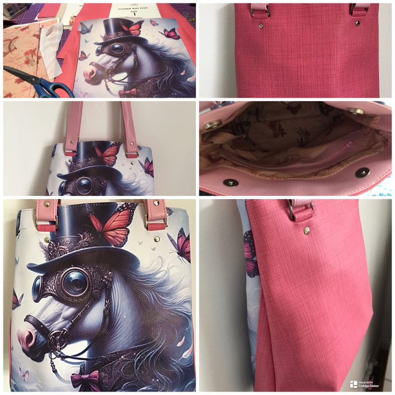 Shoulder Tote Bag Pink Faux Leather Steampunk Fantasy Horse Handcrafted UK