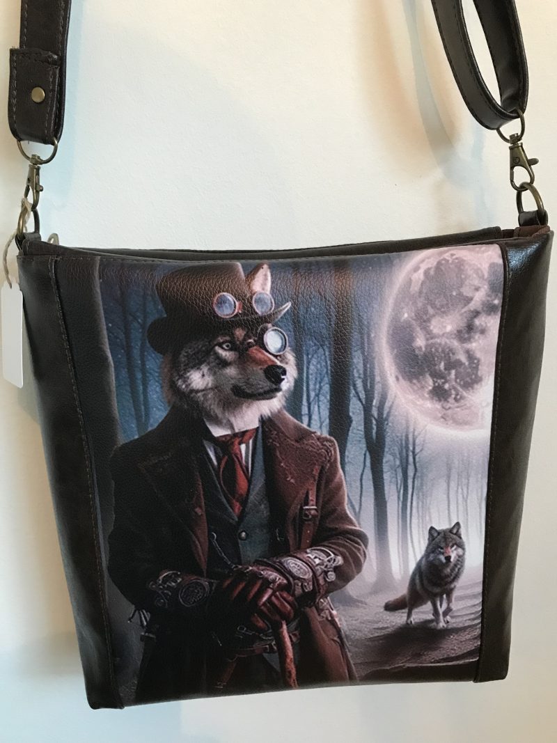 Steampunk Wolves Dog Faux Leather Large Tote/crossbody/Messenger Bag Custom Made, One of a kind