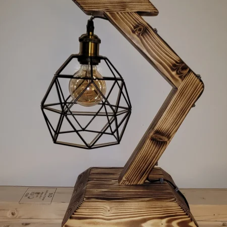 Pine Wood Glow: Handcrafted Lamp With Edison Light Bulb