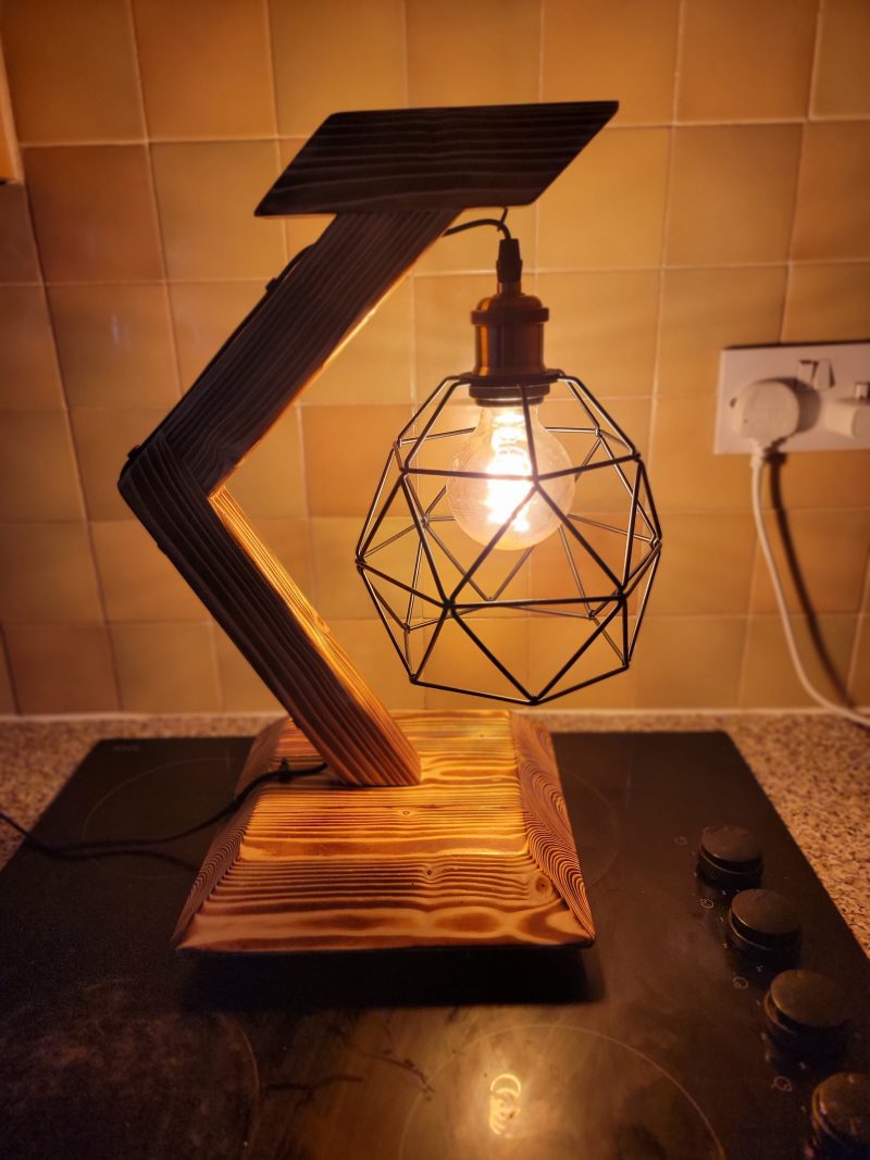 Pine Wood Glow: Handcrafted Lamp With Edison Light Bulb