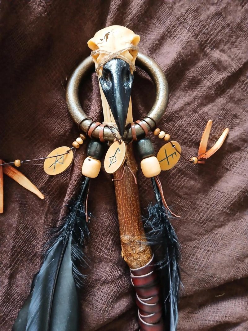 Ragged Raven - handmade walking stick | raven skull | bind runes | LARP, Cosplay, theatre