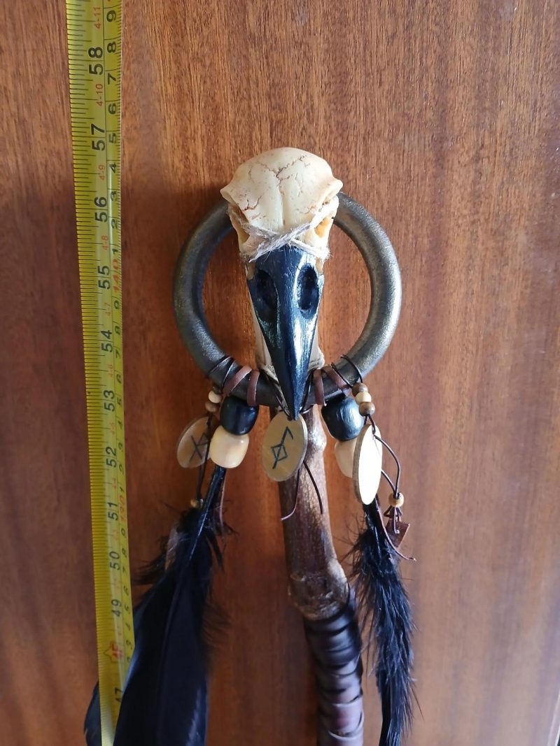 Ragged Raven - handmade walking stick | raven skull | bind runes | LARP, Cosplay, theatre