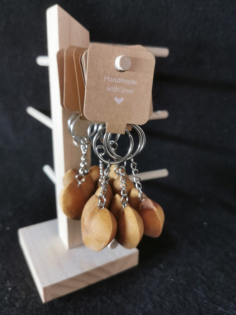 Hand Carved Lime Wooden Heart Keyring, Handcrafted