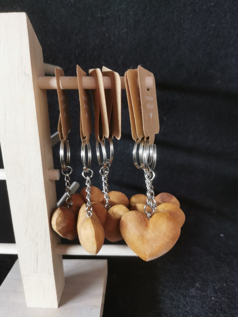 Hand Carved Lime Wooden Heart Keyring, Handcrafted