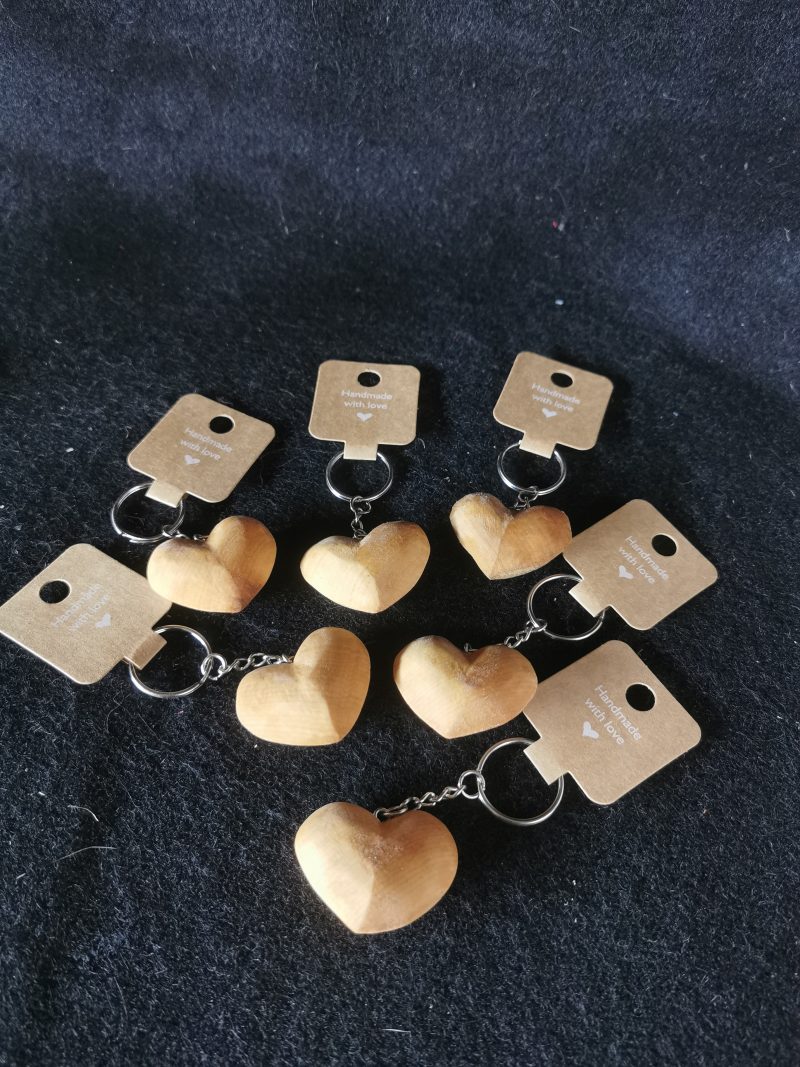 Hand Carved Lime Wooden Heart Keyring, Handcrafted
