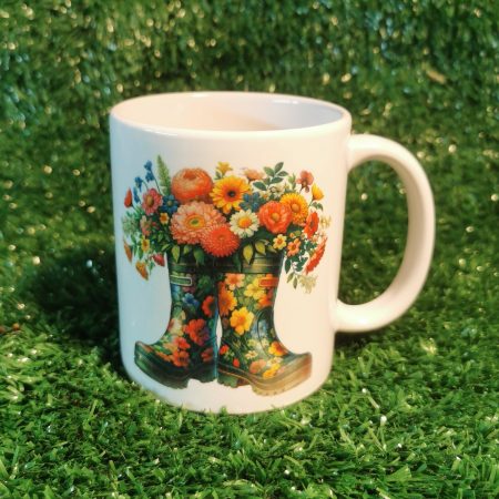 Flowers in Boots 11oz Ceramic Mug, Floral, Design on both sides