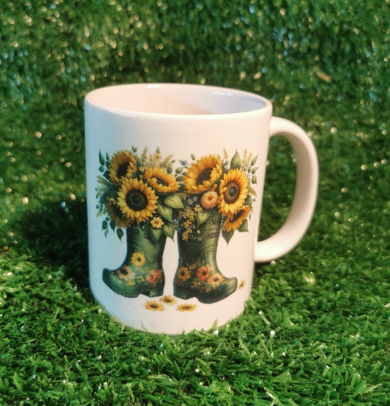 Flowers in Boots 11oz Ceramic Mug, Floral, Design on both sides