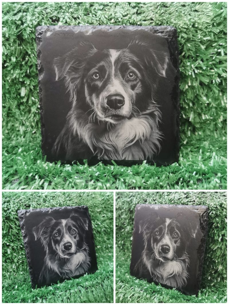 Border Collie Slate Coaster, Collie Dog Square 100mm