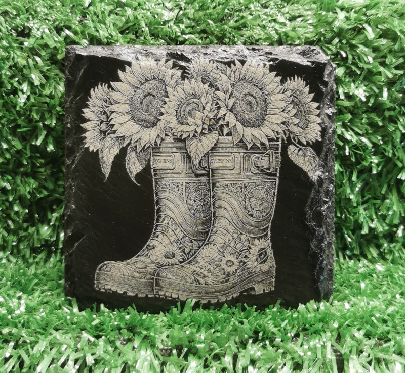 Flowers in Boots Slate Coaster, Square 100mm, Floral
