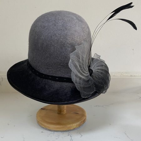 Beautiful hand made wool felt cloche style hat with black to grey ombre