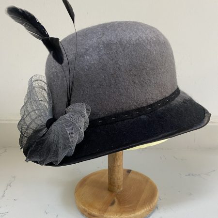 Beautiful hand made wool felt cloche style hat with black to grey ombre