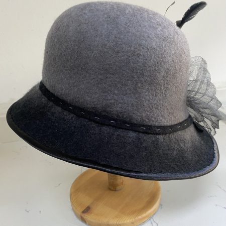Beautiful hand made wool felt cloche style hat with black to grey ombre