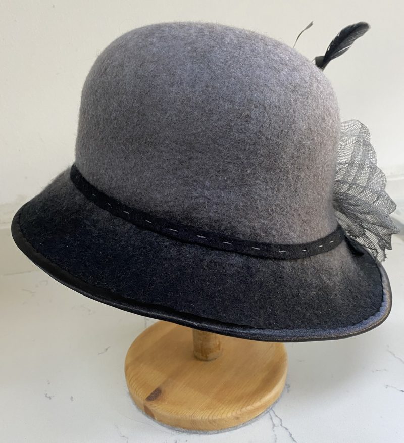 Beautiful hand made wool felt cloche style hat with black to grey ombre