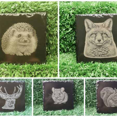 Wildlife Slate Coasters, Fox, Mouse, Hedgehog, Stag, Badger