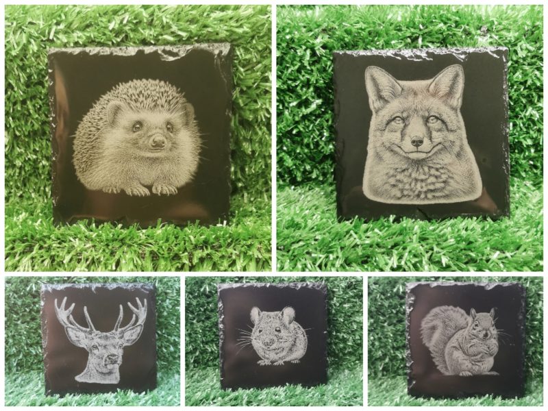 Wildlife Slate Coasters, Fox, Mouse, Hedgehog, Stag, Badger