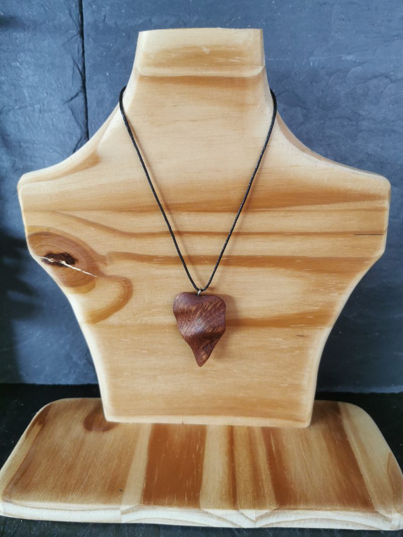 Hand Carved Sapele Mahogany Wooden Pear Leaf Necklace