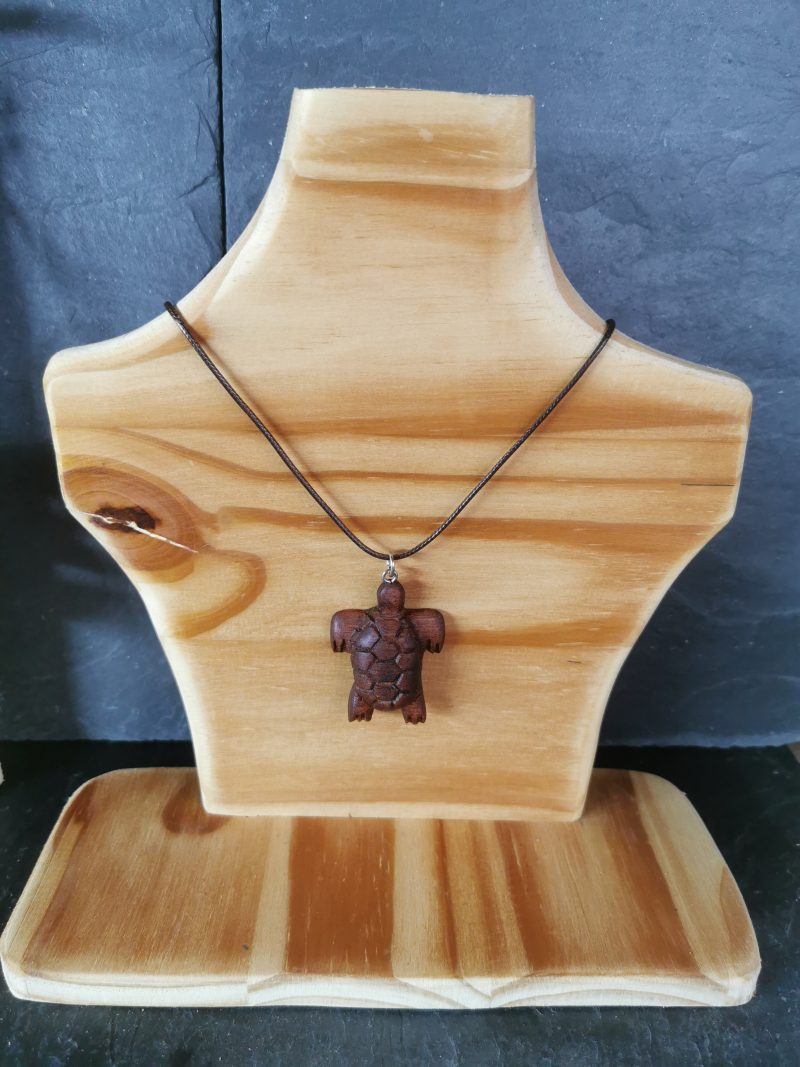 Hand Carved Sapele Mahogany Wooden Turtle Necklace