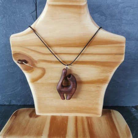 Hand Carved Wooden Cat Necklace from Sapele Mahogany