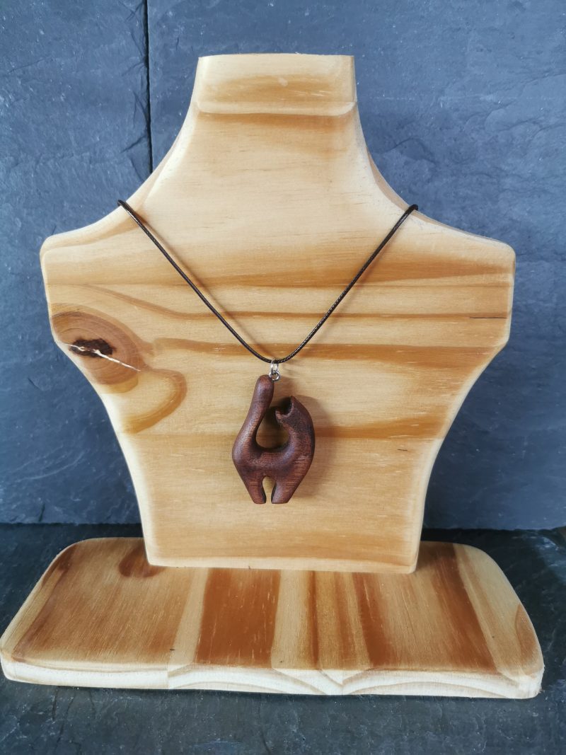 Hand Carved Wooden Cat Necklace from Sapele Mahogany