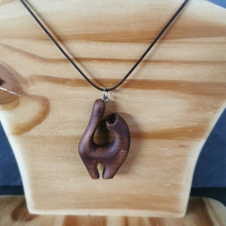 Hand Carved Wooden Cat Necklace from Sapele Mahogany
