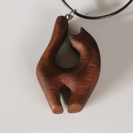 Hand Carved Wooden Cat Necklace from Sapele Mahogany