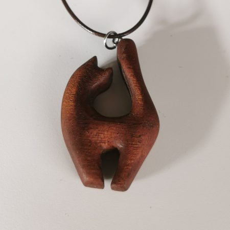 Hand Carved Wooden Cat Necklace from Sapele Mahogany
