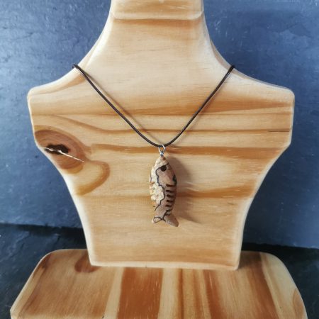 Hand Carved Spalted Beech Wooden Fish Necklace