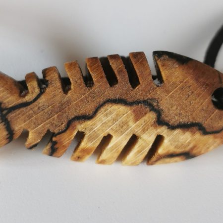 Hand Carved Spalted Beech Wooden Fish Necklace