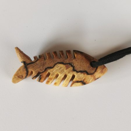 Hand Carved Spalted Beech Wooden Fish Necklace