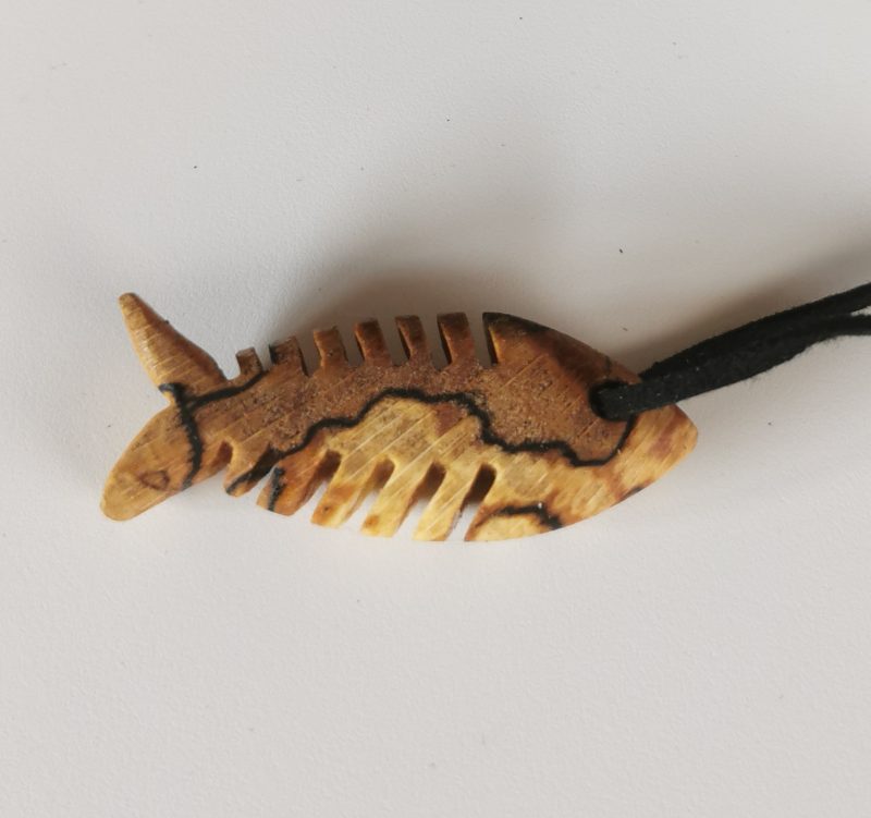 Hand Carved Spalted Beech Wooden Fish Necklace