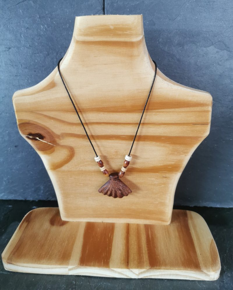Hand Carved Sapele Mahogany Wooden Shell Necklace, Adjustable