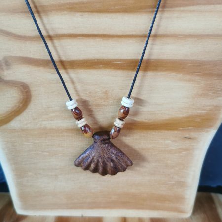 Hand Carved Sapele Mahogany Wooden Shell Necklace, Adjustable