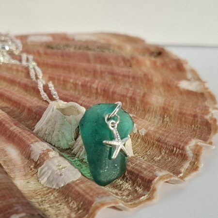 Teal sea glass necklace
