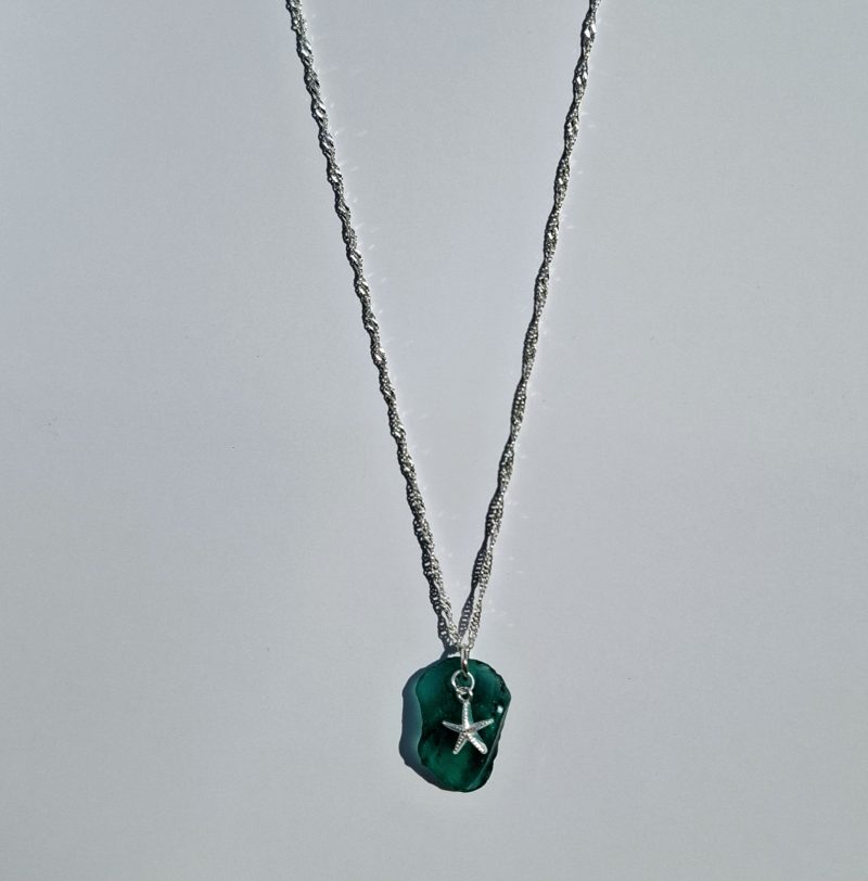 Teal sea glass necklace