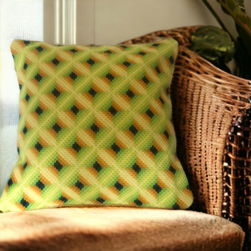 Contemporary Bargello Needlepoint cushion in fresh, crisp colours