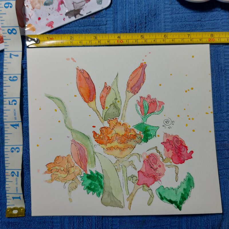 Floral bunch, mountable painting, 7x8 in