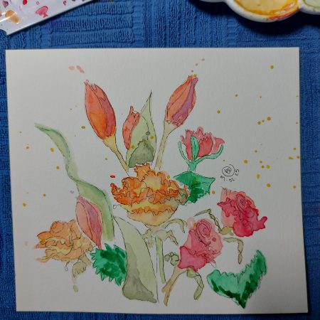 Floral bunch, mountable painting, 7x8 in