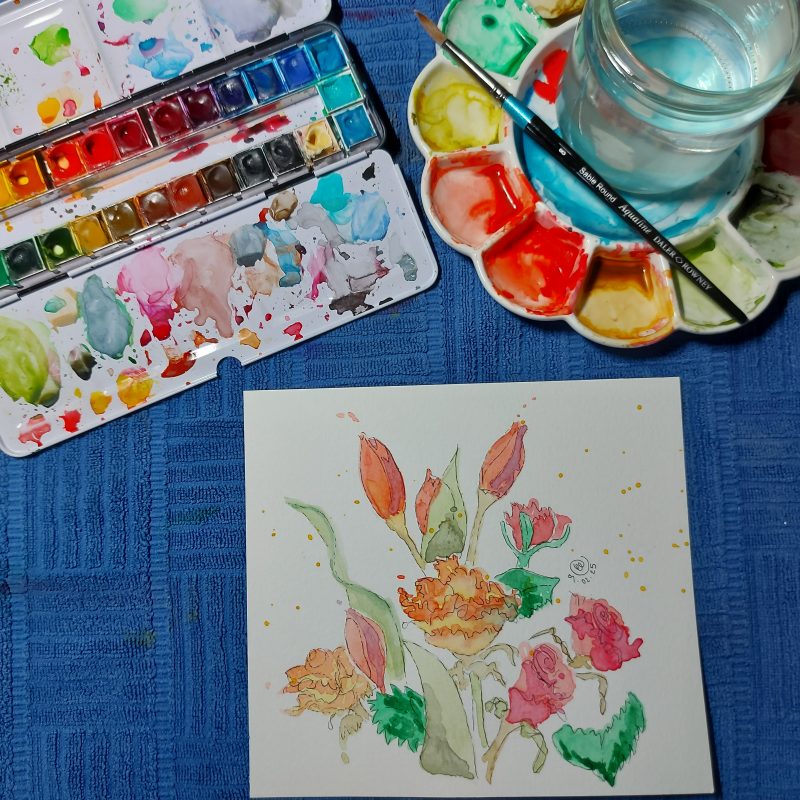 Floral bunch, mountable painting, 7x8 in